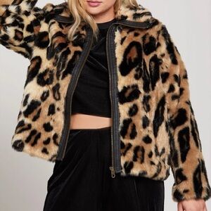 Manteau Volcom veste fausse fourrure léopard faux fur bomber jacket cheetah